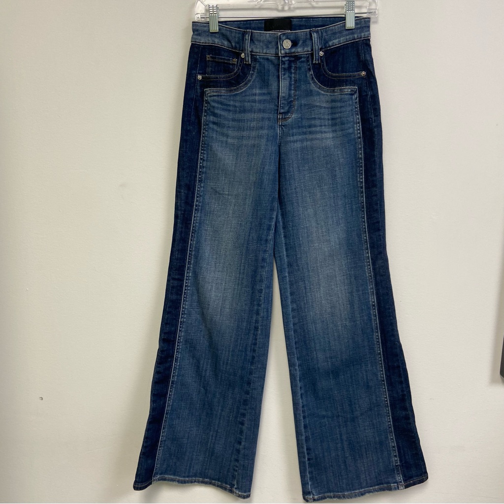 White House Black Market Two-Tone Dark And Medium Blue Wide-Leg Jeans